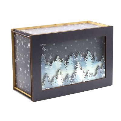 Лес в снегу (прямоугольная, темная)  - упаковка новогодняя из дерева-0