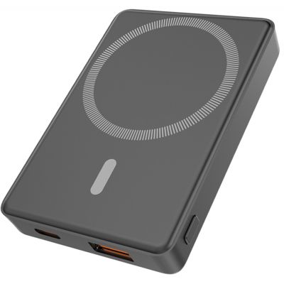 Магнтиный внешний аккумулятор Magnetic с беспроводной зарядкой (5W), 5000 Mah, черный-0