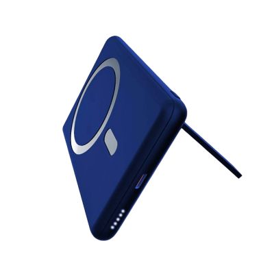 Магнитный внешний аккумулятор Slims с беспроводной зарядкой (15W), 5000 Mah, синий-1