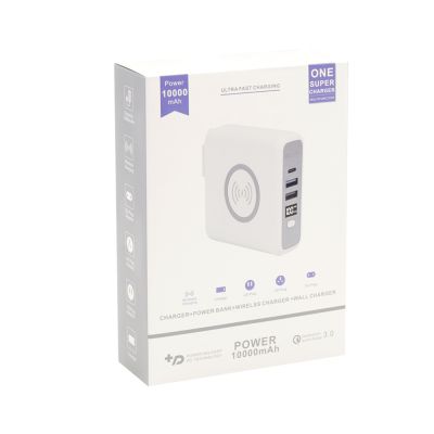 Внешний аккумулятор Gemini с беспроводной зарядкой и сетевым адаптером, 10000 mAh, белый-3