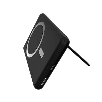Магнитный внешний аккумулятор Slims с беспроводной зарядкой (15W), 5000 Mah, черный-1