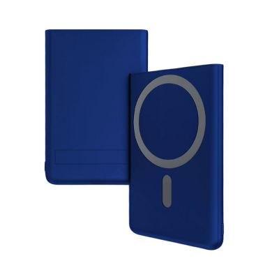 Магнитный внешний аккумулятор Slims с беспроводной зарядкой (15W), 5000 Mah, синий-0