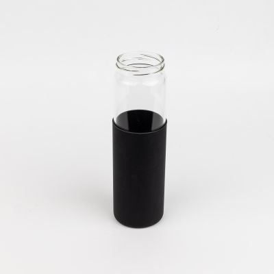 Бутылка стеклянная с силиконовой манжетой и бамбуковой крышкой  Glass, черная-3