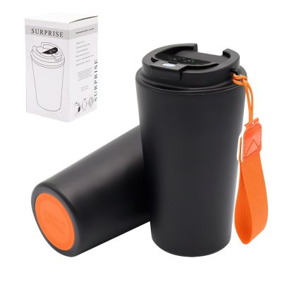 Термокружка Surprise To Go с индикатором, чёрная/оранжевая-0