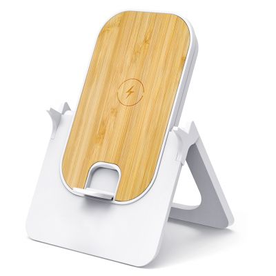 Беспроводное магнитное зарядное устройство Bambooco 15W, белый с бамбуковым-0