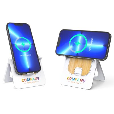 Беспроводное магнитное зарядное устройство Bambooco 15W, белый с бамбуковым-2