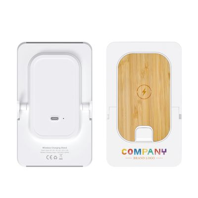 Беспроводное магнитное зарядное устройство Bambooco 15W, белый с бамбуковым-6