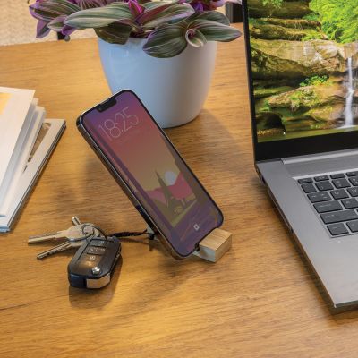 Бамбуковая мини-подставка для телефона Standkey с кольцом для ключей-4