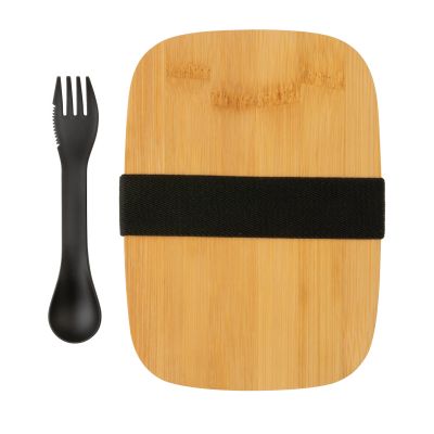 Ланч-бокс из нержавеющей стали с бамбуковой крышкой и столовым прибором-2