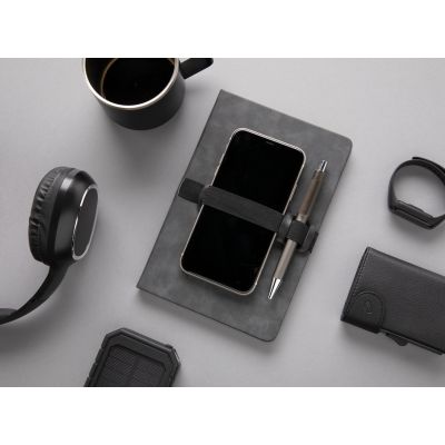 Блокнот Deluxe в твердом переплете из PU с держателем для телефона и ручки, А5-8