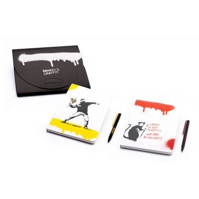 Набор Pininfarina Banksy Крыса: шариковая ручка GrafeeX и блокнот линованный из каменной бумаги, А5-8