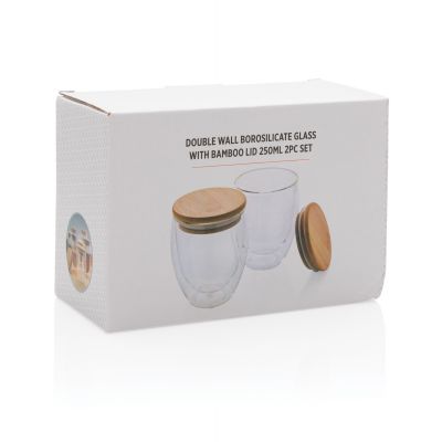 Набор стаканов из боросиликатного стекла с двойными стенками и бамбуковой крышкой, 250 мл-9