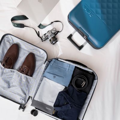 Чемодан складной Rollink Vega 360 55x40x20 см, 4 колеса, серо-синий-10