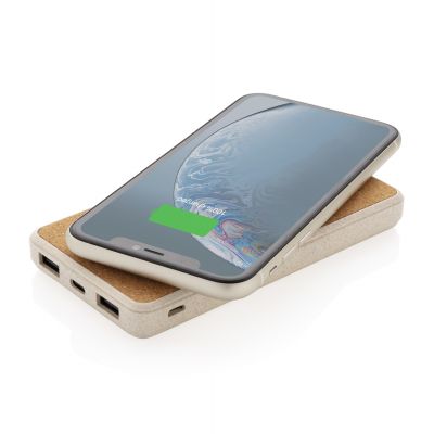 Внешний аккумулятор из пробки и пшеничной соломы с функцией беспроводной зарядки, 8000 мАч, 5 Вт-3