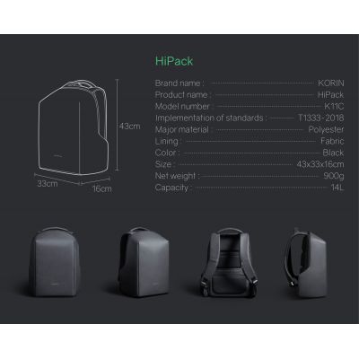 Рюкзак KORIN HiPack 43х33х16 см, черный-31