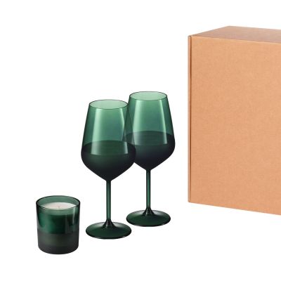 Подарочный набор свеча + 2 бокала для вина Emerald, зеленый-0