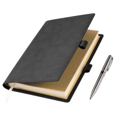 Ежедневник-портфолио Clip NEO недатированный в подарочной коробке, черный (в комплекте ручка Tesoro серебро)-0