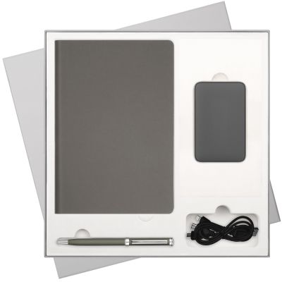 Подарочный набор Star, серый (ежедневник, ручка, аккумулятор)-0