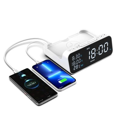 Настольные часы 6в1 с беспроводной зарядкой 10W Orion, белые-3