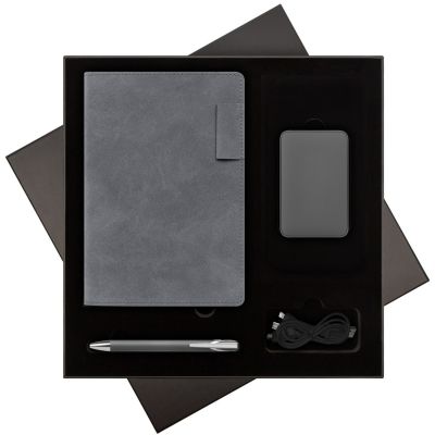 Подарочная коробка с ложементом для ежедневника, ручки и аккумулятора, черная (под съемные ложементы)-7
