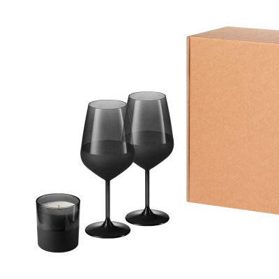 Подарочный набор свеча + 2 бокала для вина Black Edition, черный-0