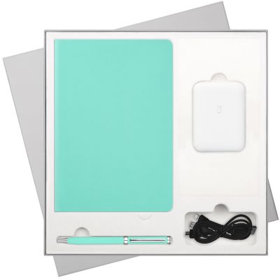 Подарочный набор Spark, мятный (ежедневник, ручка, аккумулятор)-0