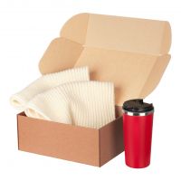 Подарочный набор Forges, бежевый/красный (шарф, термокружка)