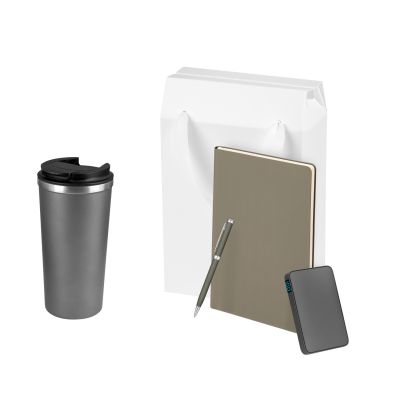 Подарочный набор Palermo, серый (термокружка, ежедневник, аккумулятор, ручка)-0
