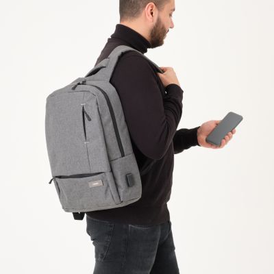 Рюкзак Migliores с USB разъемом, серый/бирюза-11