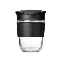 Стеклянный стакан с крышкой и силиконовой манжетой GlassGo, 360 ml, черный