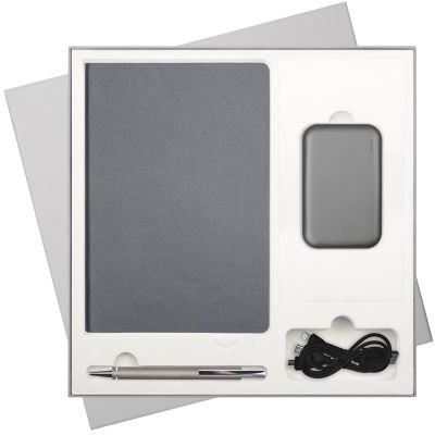 Подарочный набор Star, серый (ежедневник, ручка, аккумулятор)-0