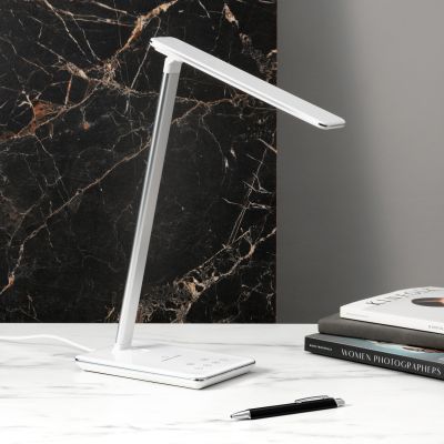 Настольная лампа с беспроводной зарядкой Lumos, белая-7