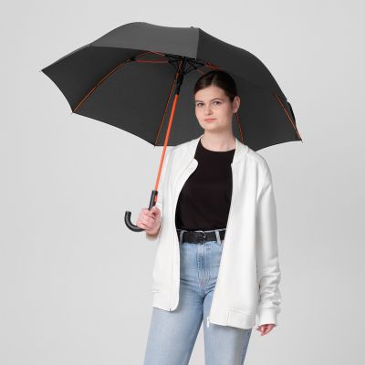 Зонт-трость Квантум (Quantum), черный/оранжевый-6