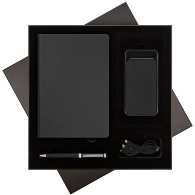 Подарочный набор Star, черный (ежедневник, ручка, аккумулятор)-0