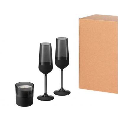 Подарочный набор свеча + 2 бокала для шампанского Black Edition, черный-0