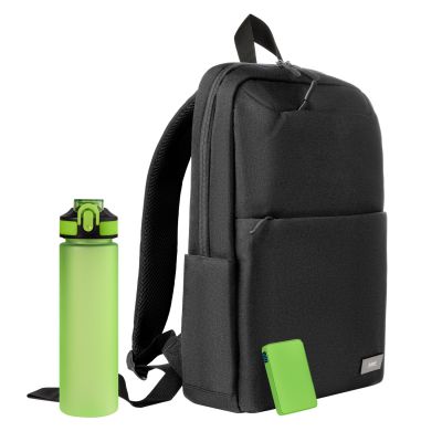 Подарочный набор Forst, черный/салатовый (бутылка, ЗУ, рюкзак)-0