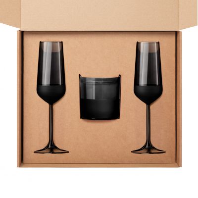 Подарочный набор свеча + 2 бокала для шампанского Black Edition, черный-2