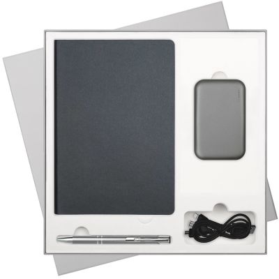 Подарочный набор Portobello/Star серый (Ежедневник недат А5, Ручка, Power Bank)-0