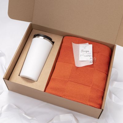 Плед Cella вязаный, оранжевый (без подарочной коробки)-12