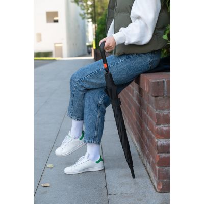 Зонт-трость Квантум (Quantum), черный/оранжевый-14