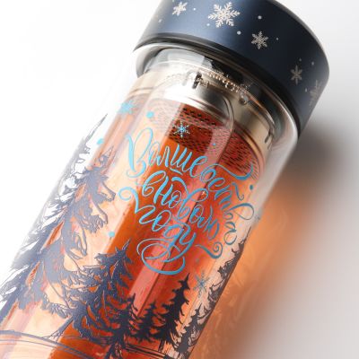 Бутылка стеклянная с двойными стенками Aravia, синяя-10