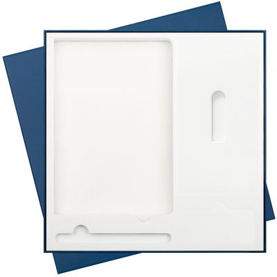 Подарочная коробка с ложементом для ежедневника, ручки и аккумулятора, синяя (под съемные ложементы)-8