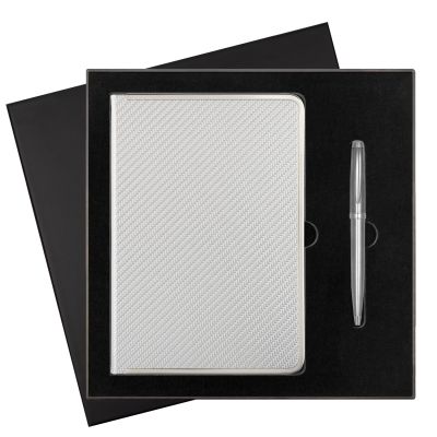 Подарочный набор Carbon, серебро (ежедневник, ручка)-0