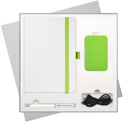 Подарочный набор Arctic, белый/салатовый (ежедневник, ручка, аккумулятор)-0