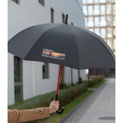 Зонт-трость Квантум (Quantum), черный/красный-16