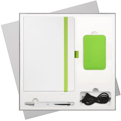 Подарочный набор Arctic, белый/салатовый (ежедневник, ручка, аккумулятор)-0