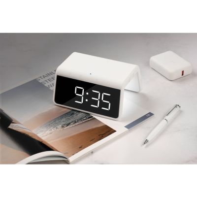 Зарядная станция с часами 15W Флейм (Flame), белая-13