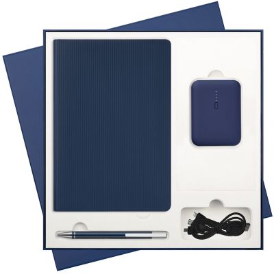 Подарочный набор Rain, синий (ежедневник, ручка, аккумулятор)-0