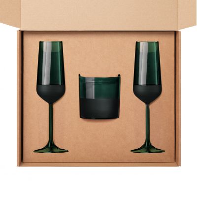 Подарочный набор свеча + 2 бокала для шампанского Emerald, зеленый-2