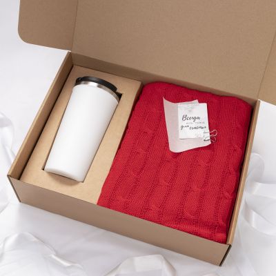 Плед Фадо (Fado) вязаный, красный (без подарочной коробки)-9